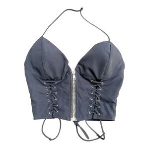 Sister Party blue gray corset zippered cropped tank Size Medium